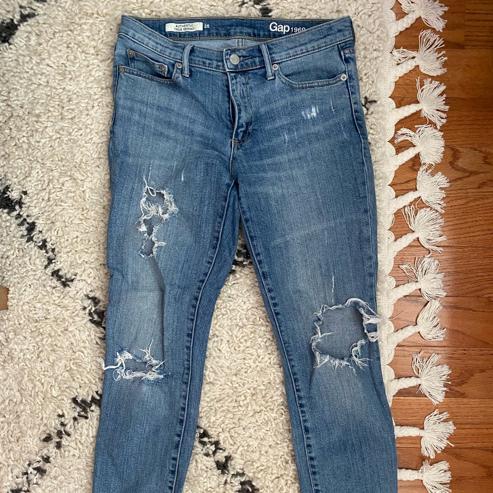 Gap Distressed Medium Wash Skinny Jeans